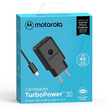 Imagem de Carregador De Parede Motorola Turbo Power 30W - Cabo Usb-C Preto