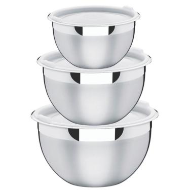 Imagem de Jogo De Potes Cucina Em Aço Inox Com Tampa Plástica 3 Peças