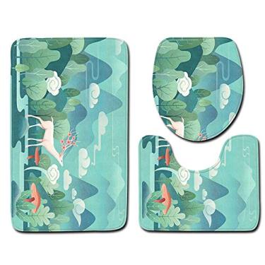 Imagem de 3pcs Conjunto de Tapete de Banho Antiderrapante Banheiro Tapete de Chuveiro Tapete de Pedestal de Higiênico Tapete de Flanela Macia Tapete de Assento de Toalete Conjunto de Toalete, C004,50 x 80 cm 3pcs