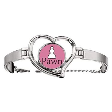 Imagem de Bracelete de aço com joias de coração e jogo de xadrez com palavras brancas, Medium, Metal