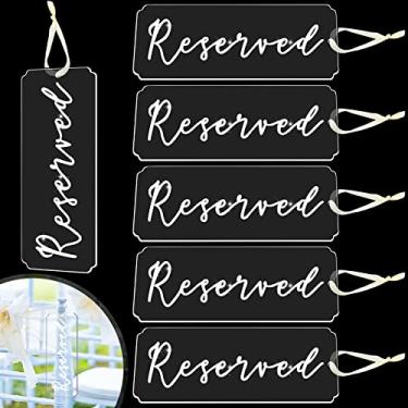 Imagem de Blulu 6 placas reservadas para cadeiras de casamento placas de acrílico para pendurar placas reservadas com fita para eventos importantes de casamento cadeira de banco de igreja e restaurante (letras