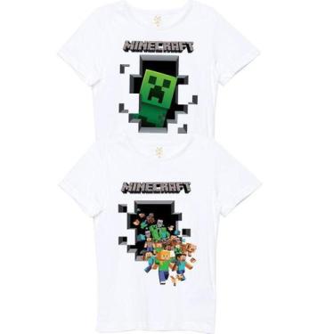 Imagem de Camiseta Infantil Game Minecraft Kit Com 2 Peças Cor Branca - Eb