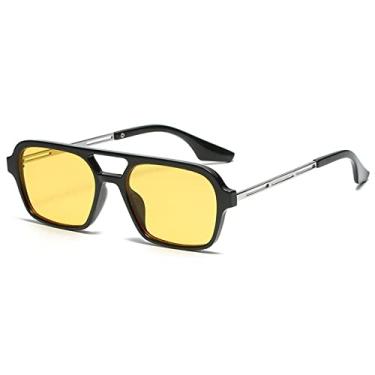Imagem de Retro pontes duplas óculos de sol feminino moda luxo gradiente óculos tendência oco leopardo azul óculos de sol masculino sombras uv400, preto amarelo, como imagem