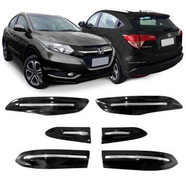 Imagem de Jogo Protetor Para-choque Friso Honda HR-V 2016 a 2022 Preto Cristal com Filete Cromado 6 Peças