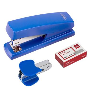Imagem de Grampeador manual de mesa, conjunto de grampeador inclui 1 grampeador com 1 caixa 640 grampos e 1 removedor de grampos (azul)