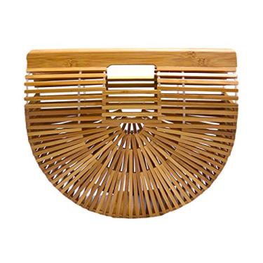 Imagem de Miuco Bolsa feminina de bambu feita à mão grande sacola, Bronzeado, Small