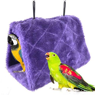 Imagem de Inverno Quente Ninho De Pássaro Casa Shed Hut, Rede De Pendurar Entalhe De Pelúcia Aves Fofas Hideaway Para Hamster Parrot Ararara Budgies Eclectus Parakeet Cockatiels Cockatoo Lovebird (M, Roxo)