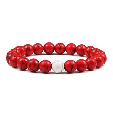 Imagem de Pulseira com contas de pedra vermelha e pedra natural para oração de rosário pulseiras de meditação homens e mulheres joias de ioga presente 8 mm vermelho branco