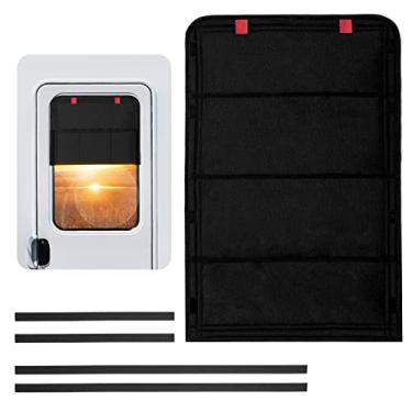 Imagem de Funomo Persiana de janela para porta de trailer, capa de janela blackout com ímã dobrável, proteção contra raios UV, capa de janela para porta de reboque, tecido Oxford espesso à prova d'água (preto)