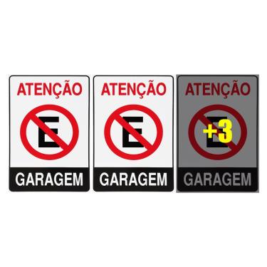 Imagem de Combo 6 Placas De Sinalização Atenção Proibido Estacionar Garagem 20x30 Acesso - P-4 F9e