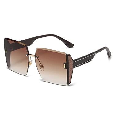 Imagem de Óculos de sol femininos sem armação de borda de corte alto sentido grande armação de óculos de sol maré, 3, tamanho único