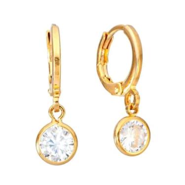 Imagem de Brinco Argola Com Pedra De Zircônia Pendurada Banhado Ouro 18k