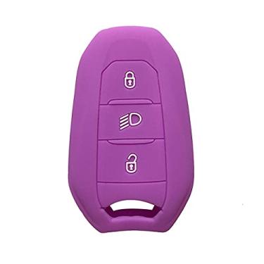 Imagem de YJADHU Capa para chave de controle remoto inteligente de borracha de silicone, suporte para chave de carro, apto para 5008 DS5 DS6 Peugeot 208 DS3 Citroen C4 C5 X7, roxo