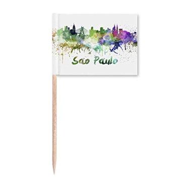 Imagem de Sao Paula, Brasil, cidade, aquarela, palito, bandeiras, marcadores, decoração de festa