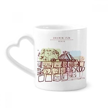 Imagem de Chichen Itza México Antiga Civilização Caneca Desenho Café Cerâmica Copo de Coração de Vidro