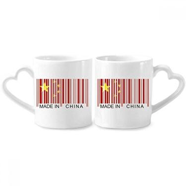 Imagem de Conjunto de canecas de porcelana de casal chinês nacional de código de barras da China com alça de coração