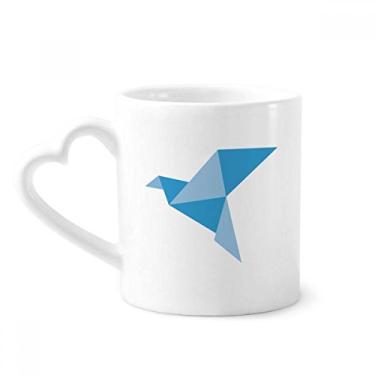 Imagem de Caneca com estampa de pombo abstrata de origami azul café cerâmica copo de coração de vidro