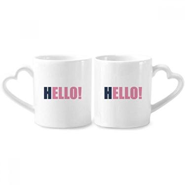 Imagem de Hello Quote Black Encourage Positive Couple Conjunto de canecas de porcelana de cerâmica para amantes de coração