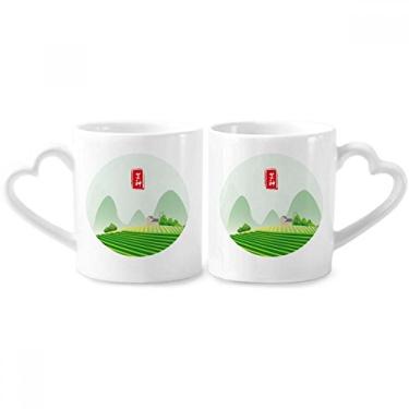 Imagem de Conjunto de canecas de porcelana para casais, cerâmico, copo de coração em flor circular