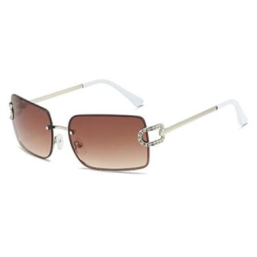 Imagem de Óculos de sol de cristal quadrado sem aro para mulheres vintage liga de strass brilhante óculos de sol masculino hip hop, chá branco, tamanho único