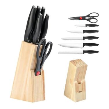 Imagem de Conjunto De Facas 7Pcs Com Cepo Cross Preto 2556/111 Brinox