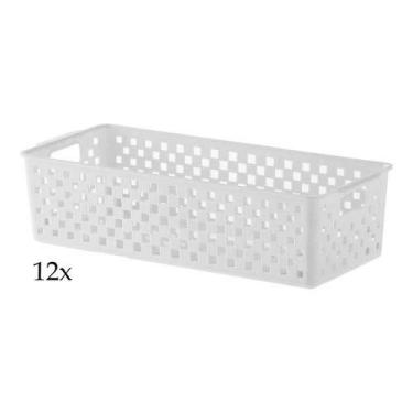 Imagem de 12 Cestas Organizadoras Quadratta branco para gavetas, armários, lavanderias, cozinha, banheiro, quarto