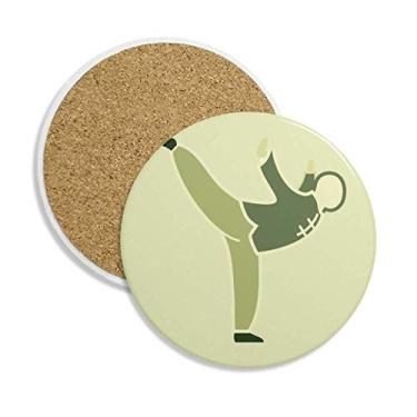 Imagem de Kungfu Porta-copos de cerâmica com padrão chinês, suporte para caneca, pedra absorvente para bebidas, presente de 2 peças