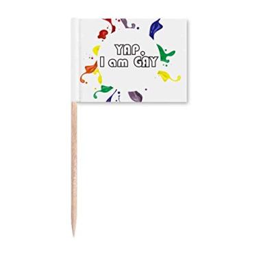 Imagem de LGBT Bandeira de Arco-íris Yap I Am Gay Palito de Dente Marcador Topper Decoração de Festa
