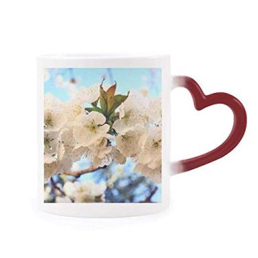 Imagem de Linda caneca sensível ao calor com flores brancas, caneca vermelha que muda de cor