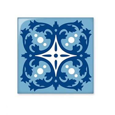 Imagem de Azulejo de cerâmica com ilustração de flor azul Talavera brilhante decalque de tijolo esmaltado