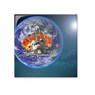 Imagem de Terra, espaçonave, planetas coloridos, azulejo de cerâmica, decalque brilhante, pedra adornada de tijolo esmaltado