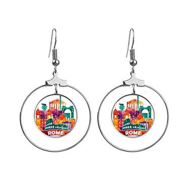 Imagem de Itália Roma Paisagem Alfândega Brincos Pendentes Argola Joias Círculo Drop