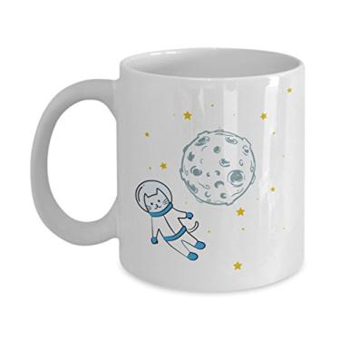 Imagem de Caneca de gato astronauta – Caneca de café de cacau quente divertido – ideia de presente de aniversário de Natal