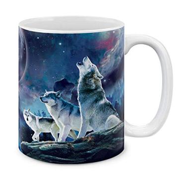 Imagem de MUGBREW Caneca de café de cerâmica Wolf Pack Moon xícara de chá, 325 ml