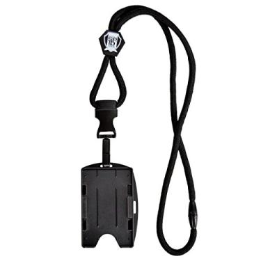 Imagem de Cordão preto compatível com detector de metal com gancho de plástico removível e suporte de crachá de identificação de 2 cartões da Specialist ID