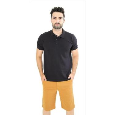 Imagem de Camiseta Masculina Gola Polo Preta Piquet Com Elastano Lisa Básica-Masculino