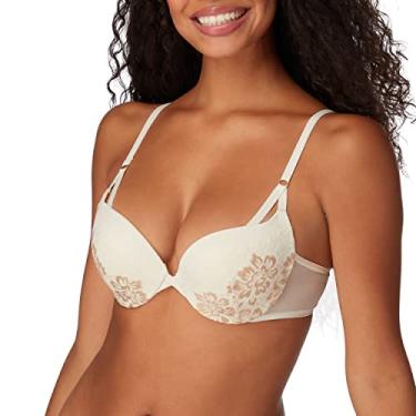 Imagem de Maidenform Sutiã com aro, melhor sutiã push-up com tecnologia Wonderbra, sutiã com acabamento de renda suave com bojos push-up, Pérola/ouro, 38D