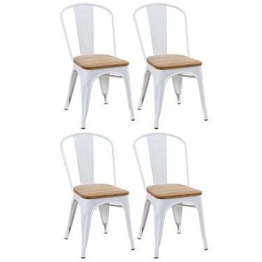 Imagem de Kit 4 Cadeiras Iron Tolix Com Assento De Madeira Industrial Jantar Cozinha Branco
