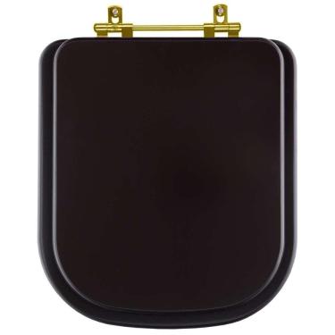 Imagem de Assento Sanitario Poliester Piano Marrom Fosco Ferragem Dourada para Vaso Deca