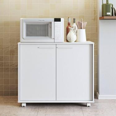 Imagem de Balcão 2 Portas 2 Prateleiras 4 Pés Rodízios MDP 12mm Branco