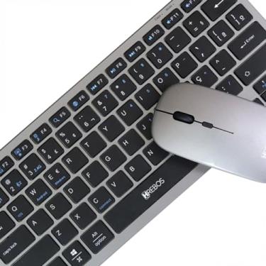 Imagem de Teclado e mouse sem fio recarregável wireless bluetooth USB kit HRebos HS-525k (Cinza)