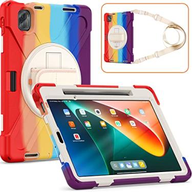 Imagem de QYiiD Capa para Xiaomi Pad 5 / Pad 5 Pro com suporte para caneta 11 polegadas 2021, capa protetora resistente à prova de choque com alça de mão giratória 360, alça de ombro, vermelho colorido
