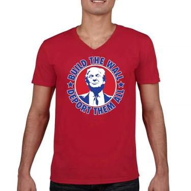 Imagem de Camiseta com gola V Donald Trump 2024 Build The Wall Deport Them All MAGA America First FJB Republican President 47, Vermelho, M