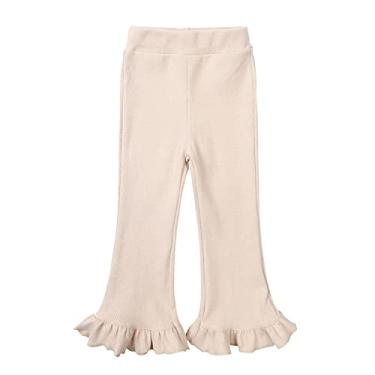 Imagem de BILIKEYU Tollder Girl Calça de cintura alta elástica flare emagrecedora calça casual longa calça de sino roupas esportivas infantis, Bege, 6-7 Anos
