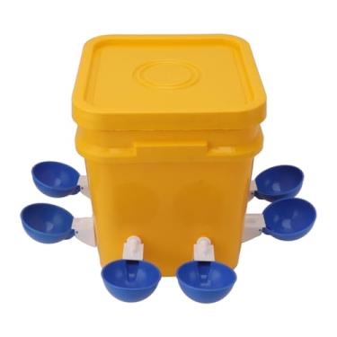 Imagem de CDQL Copo bebedouro automático de frango com barril, equipamento portátil para beber aves de capoeira para pato de ganso, alimentador de aves à prova de chuva (boquete + tigela azul grande + parafusos