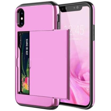 Imagem de Business Cases For iPhone 14 13 Pro Max 12 11 X XS XR Slide Armor Wallet Card Slots Cover for iPhone 7 8 Plus 6 6s 5S SE 2022,Pink,For iPhone 12 Mini (5.4)