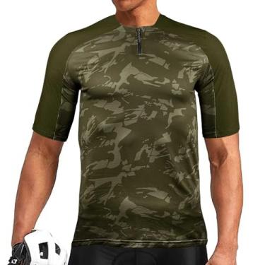 Imagem de Wulibike Camisetas masculinas de ciclismo de manga curta com meio zíper MTB Bike Shirts for Men Summer Gravel Zipper Pocket, Verde oliva, M