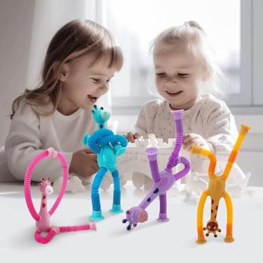 Imagem de 1 Pc Brinquedo Infantil Divertido Colorido Girafa Pop It Estica Puxa Com Led e Ventosa… (Amarelo)