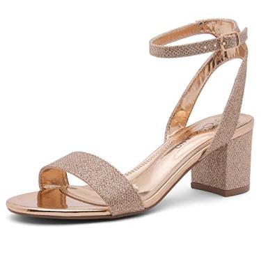 Imagem de Shoe Land SL-Amaya Sandália feminina de salto baixo, bico aberto, salto alto, preto, dourado, prata, vermelho, salto transparente, tira no tornozelo, bloco grosso, salto curto, sapatos para formatura,