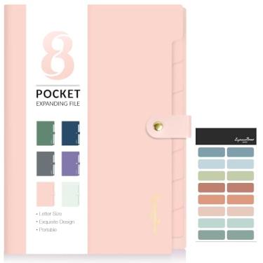 Imagem de Sooez Pasta Sanfonada com Etiquetas, 8 Bolsos, Portátil A4/Letra, Rosa, Preto, Branco